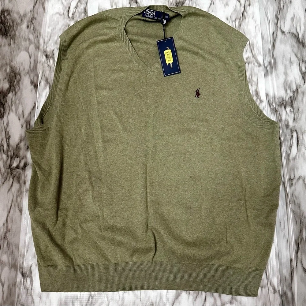 Polo Ralph Lauren Men Sz 3XB Green 100% Pima Cotton Golf Sweater Vest Preppy RL